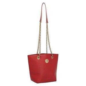 Authentic Chloe Chain Shoulder Bag Leather Red Gold
